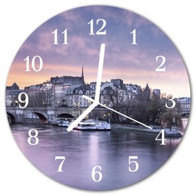 Nástenné sklenené hodiny Mesto rieky fi 30 cm
