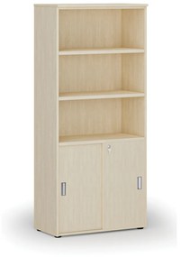 Kombinovaná kancelárska skriňa PRIMO WOOD, zasúvacie dvere na 2 poschodia, 1781 x 800 x 420 mm, breza