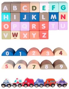 WELLHOX Drevené vzdelávacie bloky mesto s podložkou 115 ks