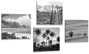Set obrazov dovolenka pri mori v čiernobielom prevedení - 4x 40x40