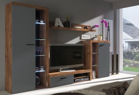 Obývacia stena RUMBA, 270x190x40, sivá/dub lefkas