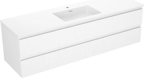 Mexen Rivel, kúpeľňová skrinka 160 cm s umývadlom Otis, 2 zásuvky, drážkovaná, biela matná, 91A20-16047-2-BFF01-W18M01