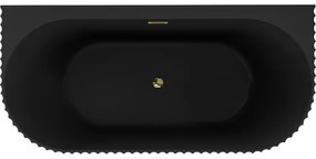 Mexen Sella, voľne stojaca vaňa ku stene, drážkovaná, 150 x 75 cm, čierna matná, zlatý lesklý prepad, 52711507571-50