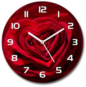 Sklenené hodiny okrúhle Červená ruža srdce pl_zso_30_f_75608886