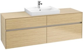 VILLEROY &amp; BOCH Collaro závesná skrinka pod umývadlo na dosku (umývadlo v strede), 4 zásuvky, s LED osvetlením, 1600 x 500 x 548 mm, Nordic Oak, C025B0VJ