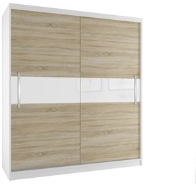 Šatníková skriňa 133 cm Belini biely mat / dub sonoma s posunými dverami  SI SZP2/2/W/DS/W/UU
