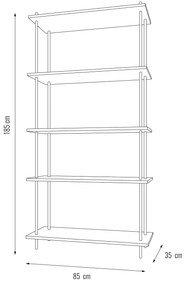 Kovové regály v industriálnom štýle DECO s 5 policami, 185x85x35 cm