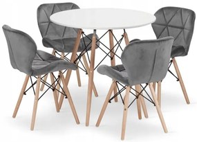 Jedálenský stôl TODI biely 80 cm so štyrmi stoličkami LAGO sivé