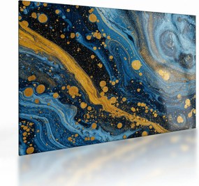 Sklenený obraz - Modrá abstrakcia so zlatom (70x50 cm)