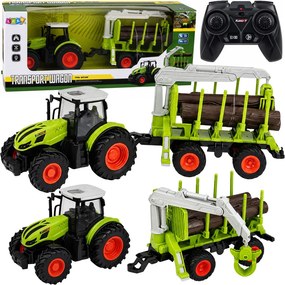 LEAN Toys Diaľkovo ovládaný traktor RC s lesným prívesom a drapákom na drevo v mierke 1:24