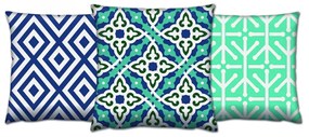 Súprava vzorovaných vankúšov VAPO 3 ks 43x43 cm tyrkysová/modrá/biela