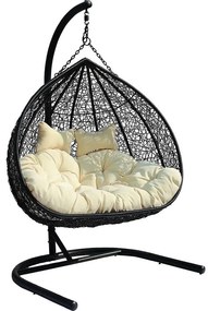 Závesné kreslo pre dve osoby Dubaj čierna s poduškou