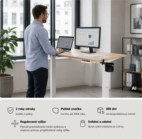 Elektrický stôl s nastaviteľnou výškou ergonomický biely/dub sonoma,1200x600 mm: ARIA