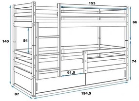 Poschodová posteľ BINGO - 190x80cm - GRAFIT