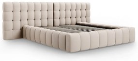 Béžová čalúnená dvojlôžková posteľ s úložným priestorom a roštom 180x200 cm Mamaia – Micadoni Home