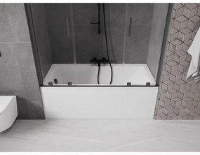 Mexen Velar Duo, 2-krídlová posuvná vaňová zástena 140 x 150 cm, 8mm číre sklo, čierny matný profil, 896-140-000-02-70