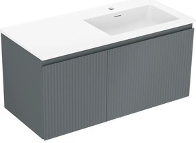 Mexen Rivel, kúpeľňová skrinka 100 cm s pravým umývadlom Otis, 1S, 1D, drážkovaná, grafitová/biela matná, 91A23-10047-3-BBFF66-W18P01