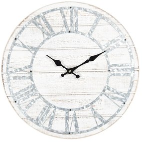 Biele drevené nástenné hodiny s patinou - Ø 40 * 4 cm