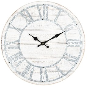 Biele drevené nástenné hodiny s patinou - Ø 40 * 4 cm