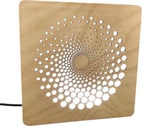 AMADEA Drevená lampička s motívom špirály, veľkosť 20 cm, s LED osvetlením s trafom na 12V