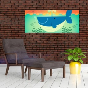 Obraz - Veselá veľryba v mori (120x50 cm)
