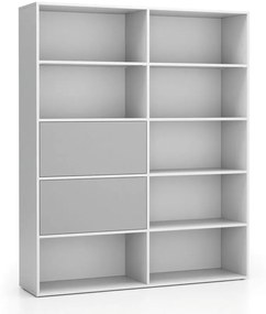 PLAN Široký kancelársky policový regál LAYERS, 2 boxy, 1582 x 400 x 1905, biela / sivá