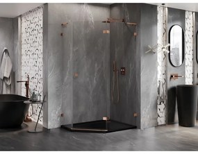 Mexen Lunar, L pravý výklopný päťuholníkový sprchový kút 100 x 90 cm, 8mm číre sklo, profil ružové zlato, 831L-100P-090L-60-00-P