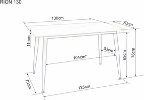Jedálenský stôl RION 130x70 cm s keramickou doskou, biely mramor