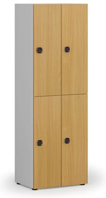 Drevená šatníková skrinka S4 s úložnými boxmi, 4 boxy, demont, kódový zámok, sivá/buk