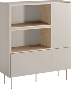 Vysoká komoda Desin 120 cm s dvoma dverami a zásuvkou - kasmír / dub Nagano