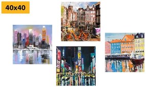 Set obrazov mestá s imitáciou olejomaľby - 4x 60x60