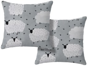 Sada 2 ks dekoračných povlakov WHITE SHEEPS 45x45 cm, sivá