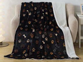 XPOSE® Mikroplyšová deka LABKY s baránkom - čierna 200x220 cm