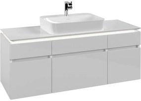 VILLEROY &amp; BOCH Legato závesná skrinka pod umývadlo na dosku (umývadlo v strede), 5 zásuviek, s LED osvetlením, 1400 x 500 x 550 mm, Glossy White, B760L0DH