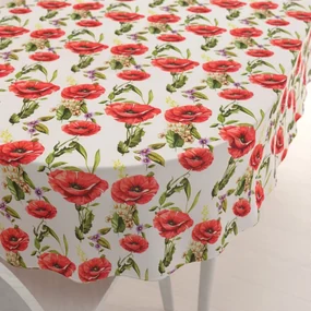 Biante Dekoračný oválny obrus PML-101 Vlčie maky na bielom 140x180 cm