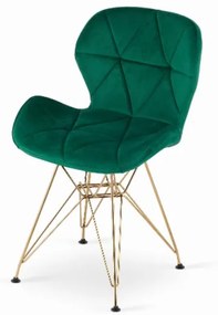 Zamatová jedálenská stolička Paris zelená so zlatými nohami