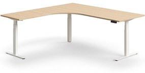 Výškovo nastaviteľný stôl QBUS, rohový, 2000x2000 mm, biely rám, dub