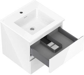Mexen Orio, kúpeľňová skrinka 50 cm s umývadlom Otis, 2 zásuvky, biela lesklá, 91A10-05047-2-BFF00-W18M00