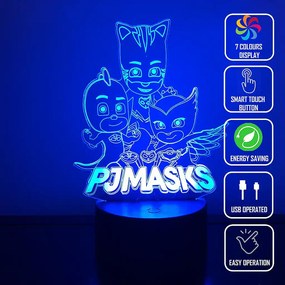 3Dmix 3DL-BSC065 – 3D LED nočná lampa - Pyžamasky (PJ Masks)