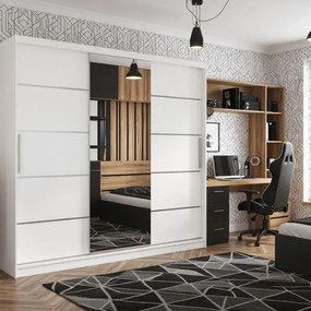 Šatníková skriňa 232 cm Belini biely mat s posuvnými dverami zrkadlom a zásuvkami  MBP SZP8/0/1W/2W1L/0/KLAL