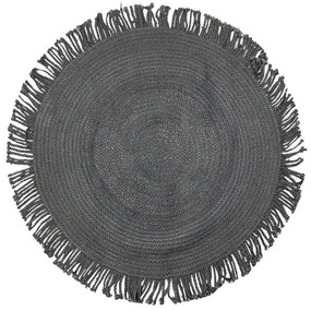 Čierny jutový koberec so strapcami Fringe - Ø120 * 1cm