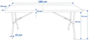 Cateringový stôl PARTY WHITE skladateľný do kufra 180 cm