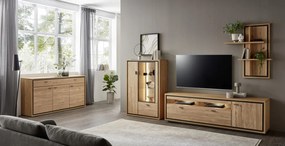 Skrinka s presklením Flores, dub gustavson/antracit