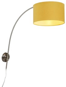 Nástenná oblúková lampa oceľ s žltým tienidlom 35/35/20 nastaviteľná
