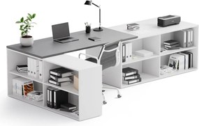 Kancelársky písací stôl s úložným priestorom BLOCK B02, 320x160 cm, biela/grafit