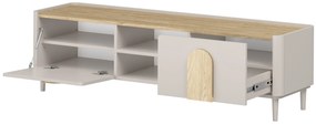 TV stolík Amilio 170 cm so zásuvkou - kašmír / olejovaný dub / úchytky svetlý dub