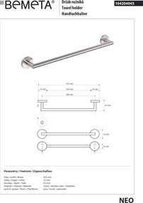 Bemeta Design NEO: Držiak uterákov, 600 mm - 104204045
