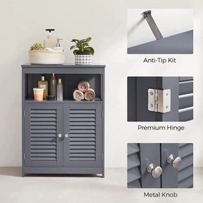 Kúpeľňová skrinka, voľne stojaca skrinka s lamelovými dvierkami, sivá