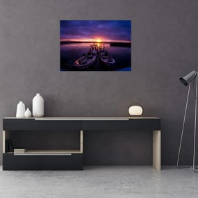 Sklenený obraz rybárskych lodí v prístave (70x50 cm)