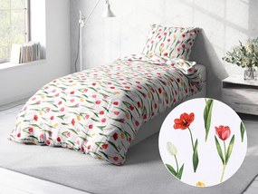 Biante Bavlnené posteľné obliečky Sandra SA-506 Tulipány na bielom Predĺžené 140x220 a 70x90 cm